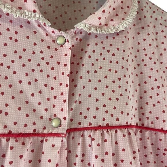 Vtg 80s Artistic Fantasy Gingham Heart Print Pearl Snap Robe Dress Jam Jar Pocke - Picture 9 of 11